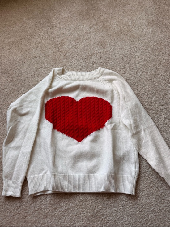 elegant charm Sweaters - Cream Crewneck Sweater with Red Heart Motif